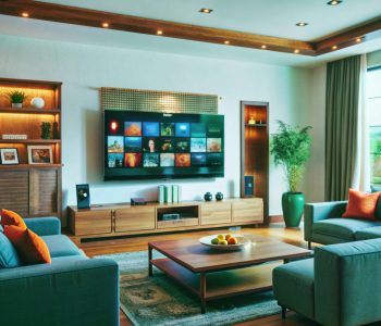 modern-living-room-with-teal-couches-tv-wood-accents (1)